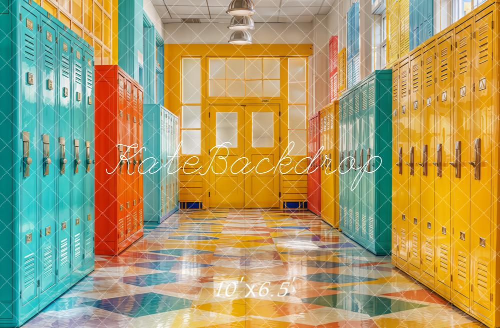 Kate Zurück Zur Schule Bunte Spinde Modern Hintergrund Entworfen von Emetselch - Kate Backdrop.de