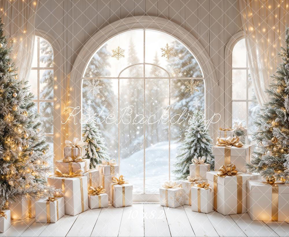 Kate Weihnachten Geschenke Fenster Schnee Hintergrund Entworfen von Emetselch - Kate Backdrop.de