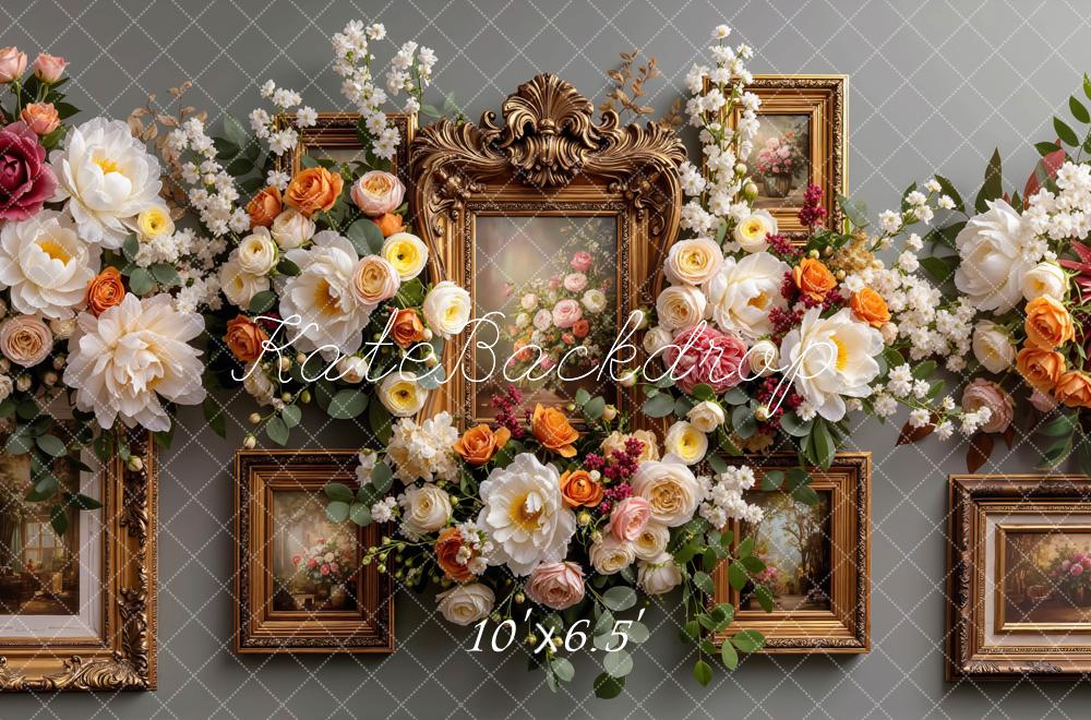 Kate Blumen Rahmen Gold Vintage Hintergrund Entworfen von Mini MakeBelieve - Kate Backdrop.de