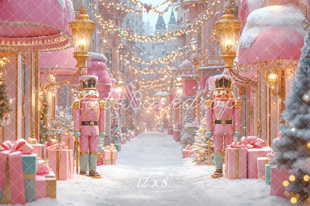 Kate Weihnachten Nussknacker Rosa Märchenhaft Fleece Hintergrund Entworfen von Emetselch - Kate Backdrop.de