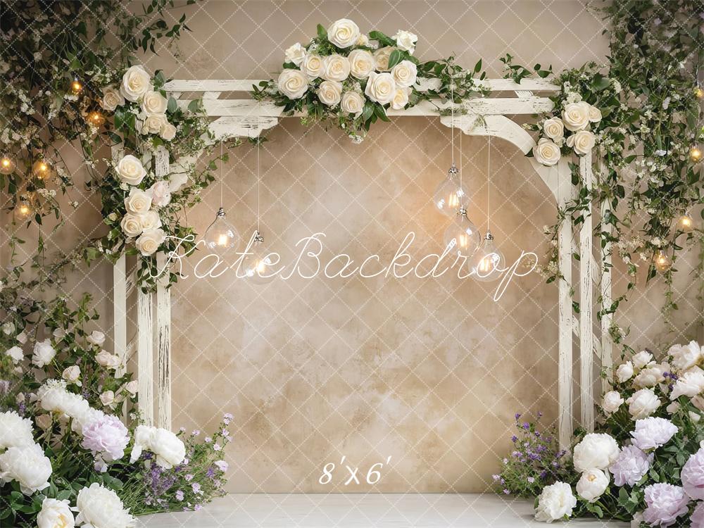 Kate Hochzeit Blumenbogen Lichter Creme Hintergrund Entworfen von Mini MakeBelieve - Kate Backdrop.de