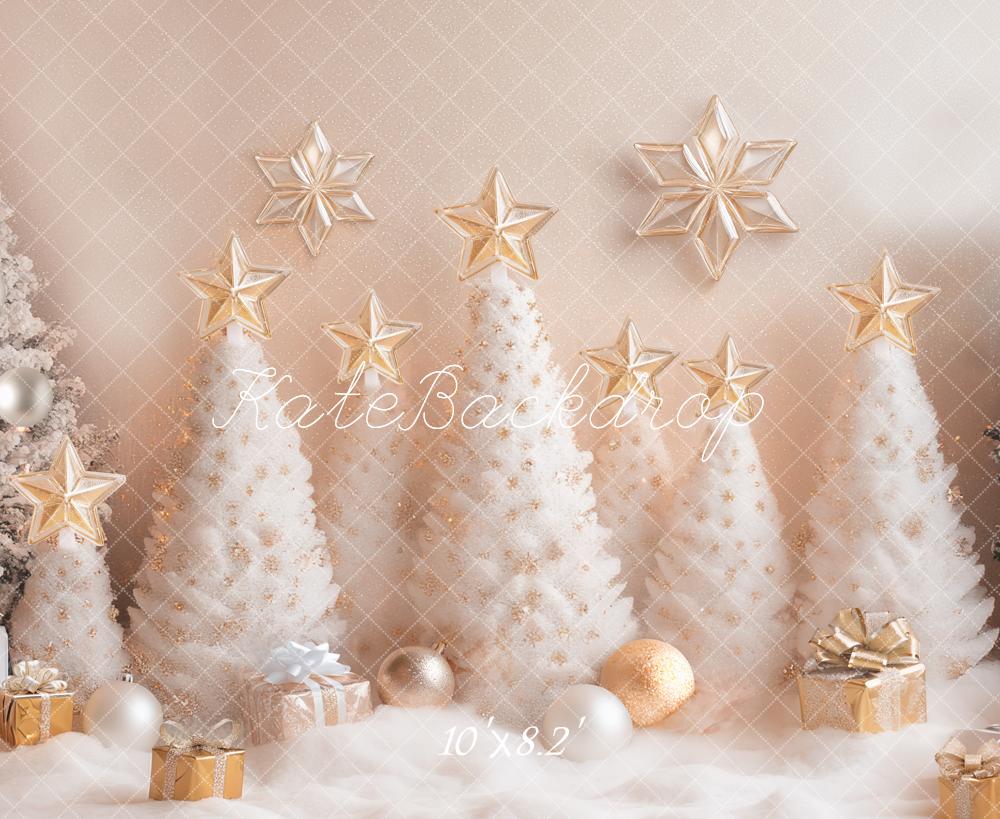 Kate Weihnachten Tannenbäume Sterne Gold Hintergrund Entworfen von Mini MakeBelieve - Kate Backdrop.de