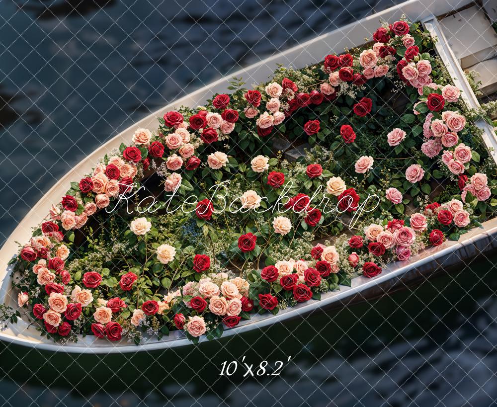 Kate Valentinstag Boot Blumen Romantisch Fleece Hintergrund Entworfen von Emetselch - Kate Backdrop.de