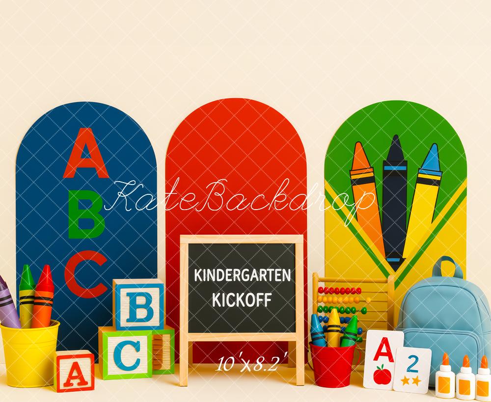 Kate Back To School ABC Buntstifte Farbig Hintergrund Entworfen von Patty Roberts - Kate Backdrop.de