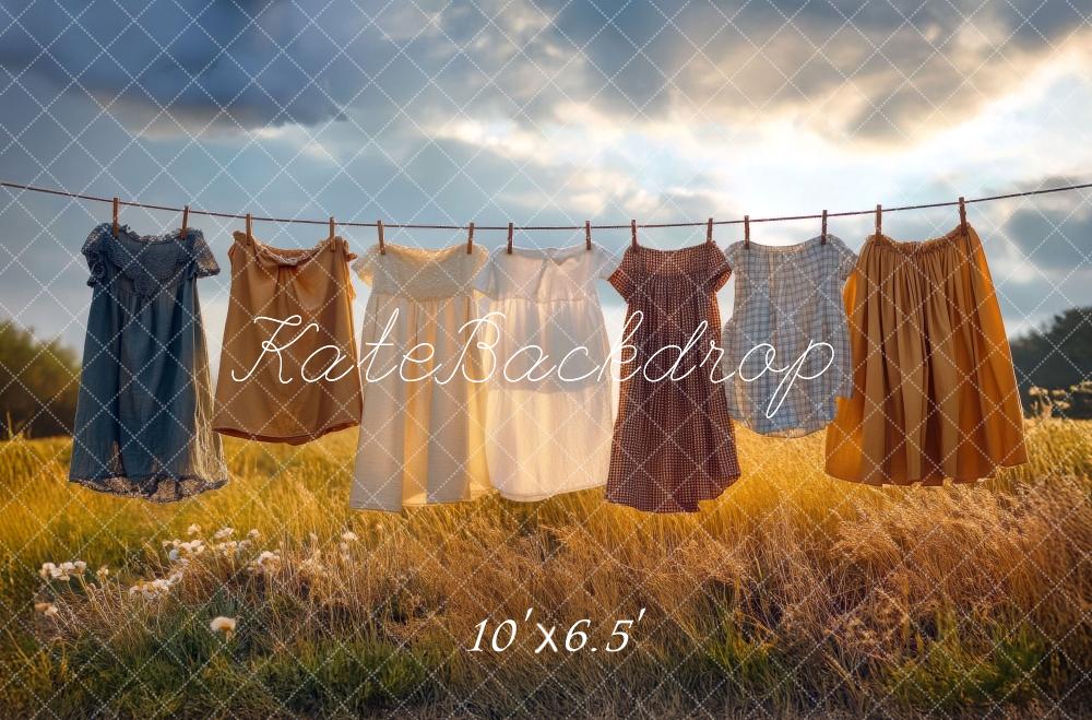 Kate Sommer Wäscheleine Kleider Feld Hintergrund Entworfen von Mini MakeBelieve