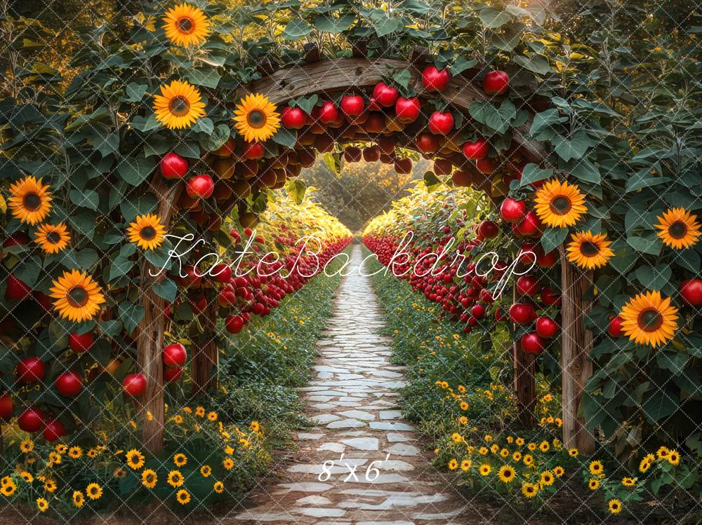 Kate Herbst Apfelbogen Sonnenblumen Gartenweg Hintergrund Entworfen von Mini MakeBelieve
