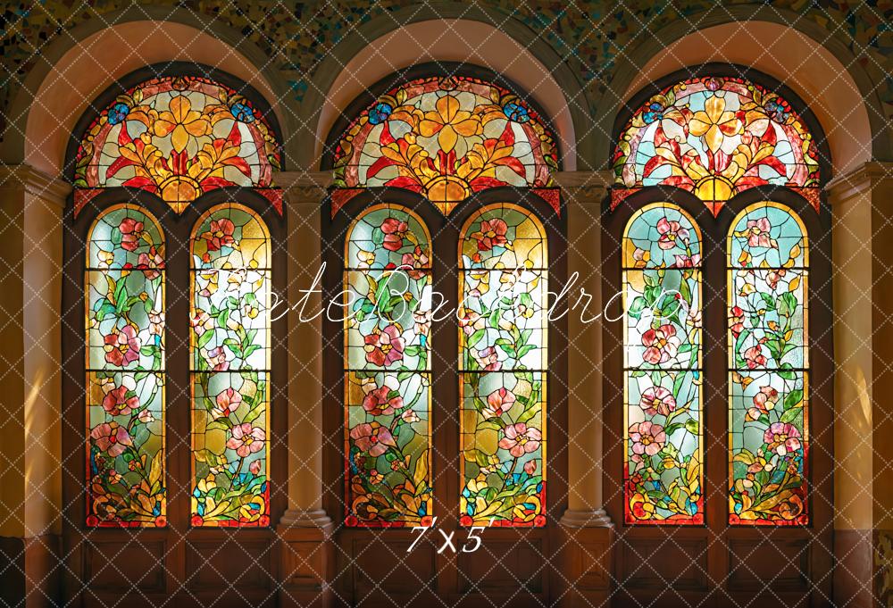 Kate Jugendstil Glasfenster Blumen Bunt Hintergrund Entworfen von Emetselch - Kate Backdrop.de