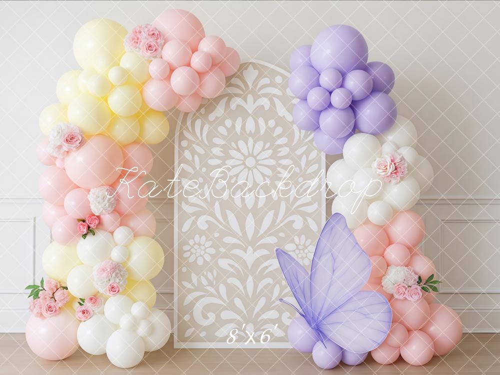Kate Blumenbogen Ballons Schmetterling Pastell Hintergrund Entworfen von Mini MakeBelieve - Kate Backdrop.de