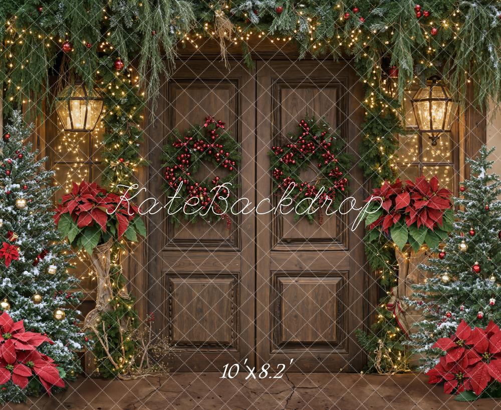 Kate Weihnachten Tür Kranz Tannenbaum Rot Hintergrund Entworfen von Emetselch - Kate Backdrop.de