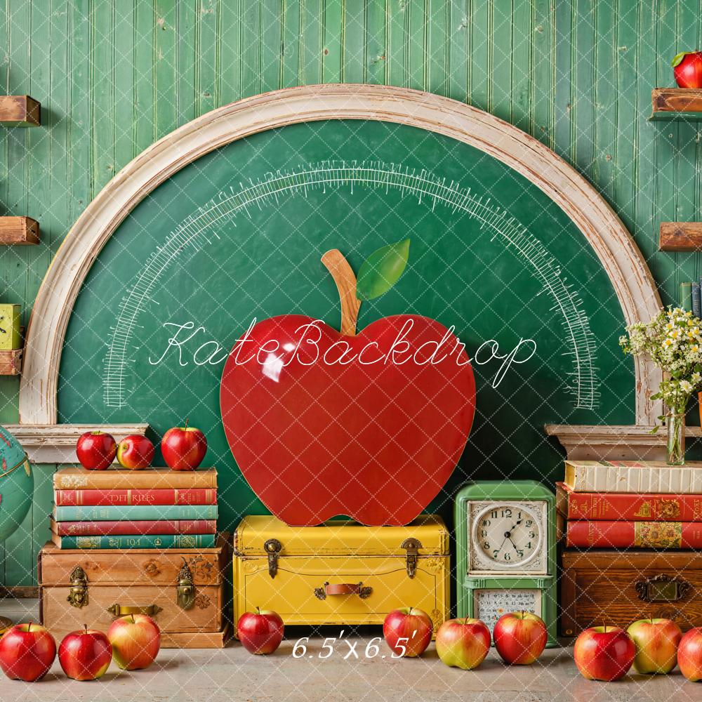 Kate Zurück Zur Schule Apfel Bücher Grün Hintergrund Entworfen von Emetselch - Kate Backdrop.de