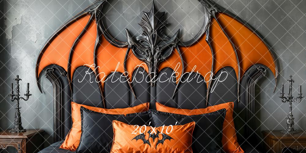 Kate Halloween Fledermaus Kopfteil Orange Schwarz Hintergrund Entworfen von Emetselch - Kate Backdrop.de