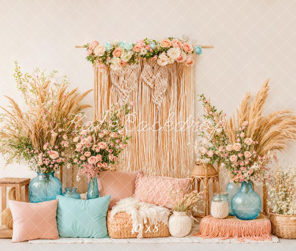 Kate Boho Trockenblumen Makramee Pastell Fleece Hintergrund Entworfen von Emetselch - Kate Backdrop.de