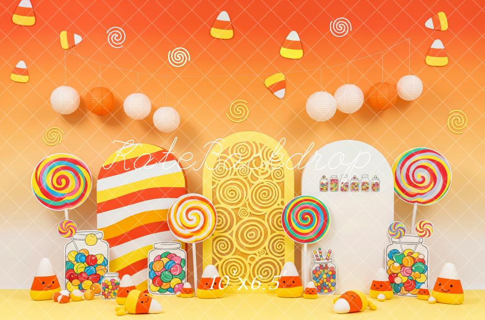 Kate Halloween Süßigkeiten Lollipop Orange Hintergrund Entworfen von Patty Roberts