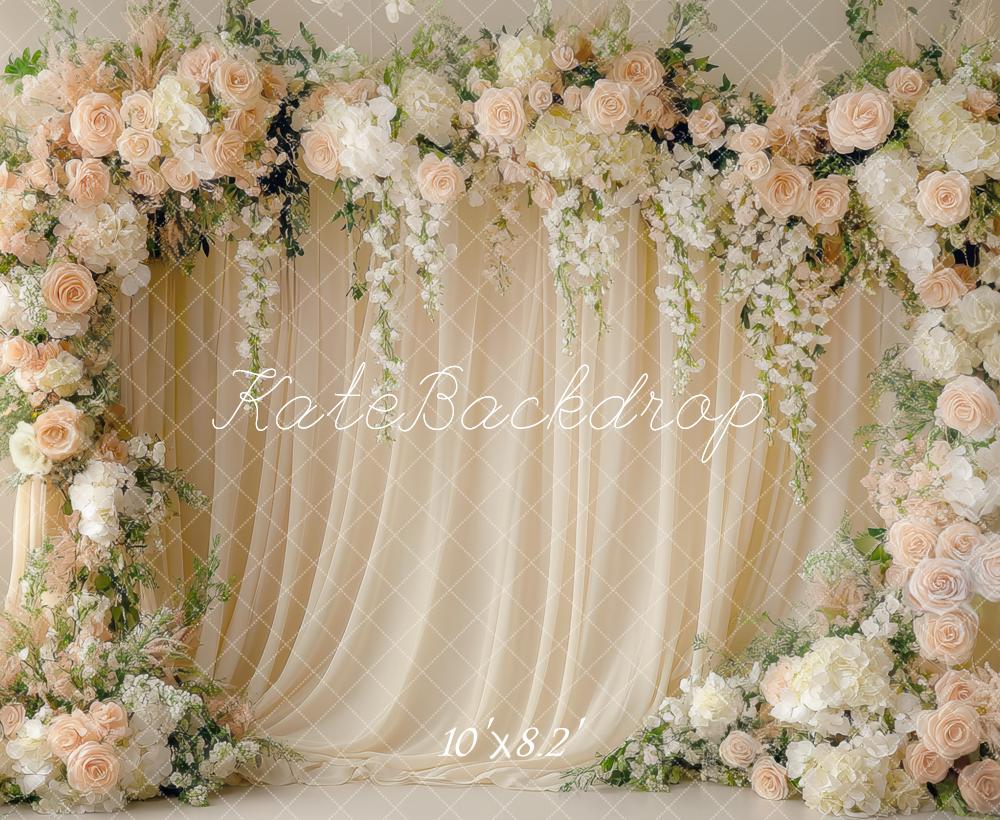 Kate Hochzeit Blumenbogen Creme Hintergrund Entworfen von Mini MakeBelieve - Kate Backdrop.de