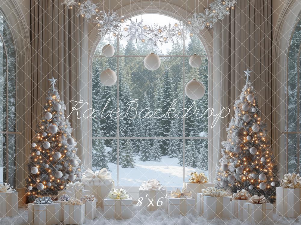 Kate Weihnachten Fenster Weihnachtsbaum Weiß Hintergrund Entworfen von Mini MakeBelieve - Kate Backdrop.de