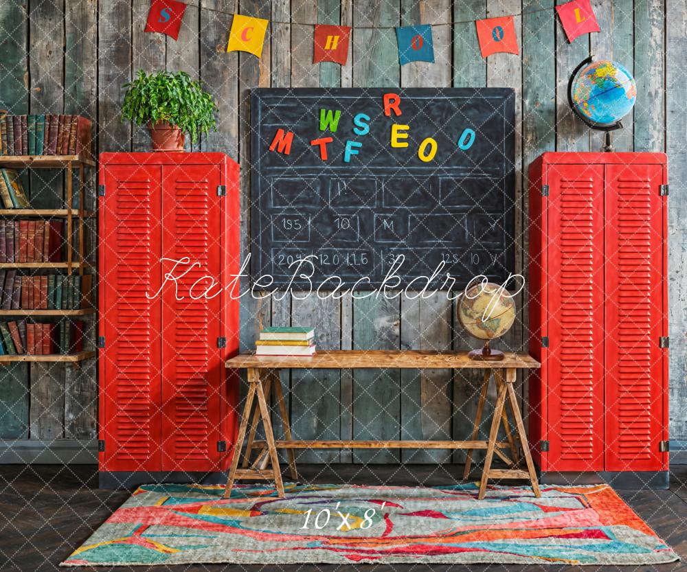 Kate Zurück Zur Schule Rote Spinde Tafel Vintage Hintergrund Entworfen von Emetselch - Kate Backdrop.de