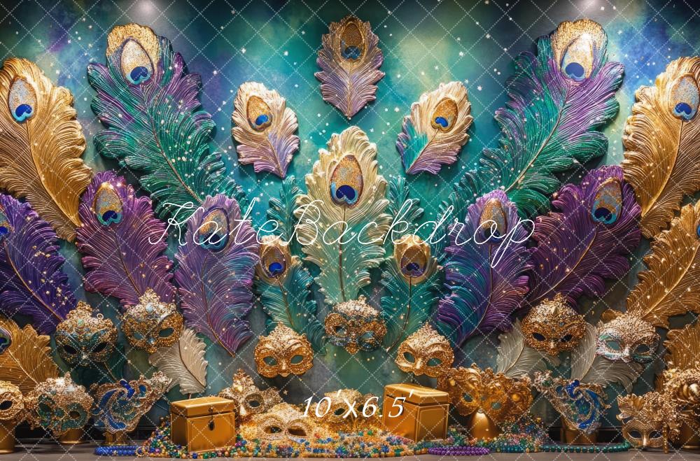 Kate Karneval Pfauenfedern Masken Bunt Hintergrund Entworfen von Mini MakeBelieve