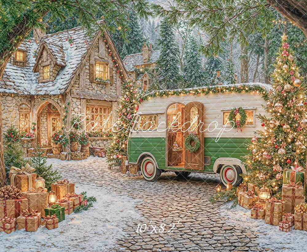 Kate Weihnachten Haus Wohnwagen Schnee Hintergrund Entworfen von Emetselch - Kate Backdrop.de