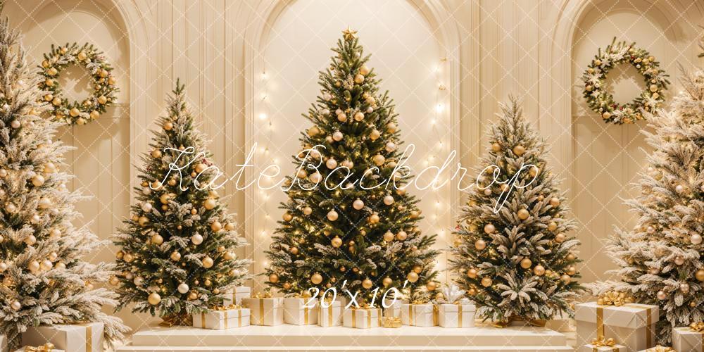 Kate Weihnachten Tannenbäume Geschenke Gold Hintergrund Entworfen von Emetselch