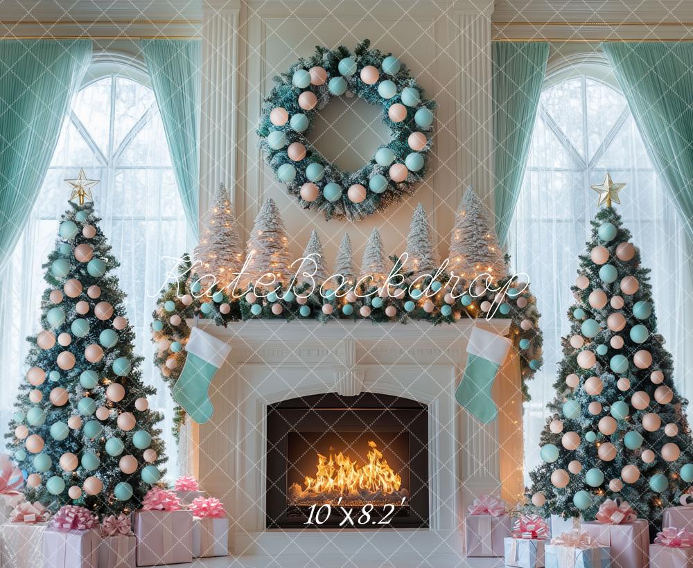 Kate Weihnachten Kamin Weihnachtsbaum Pastell Hintergrund Entworfen von Mini MakeBelieve - Kate Backdrop.de
