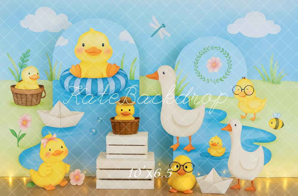 Kate Enten Teich Papierboote Blau Hintergrund Entworfen von Patty Roberts - Kate Backdrop.de