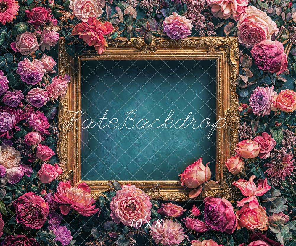 Kate Blumen Rahmen Dunkelgrün Hintergrund Entworfen von Chain - Kate Backdrop.de