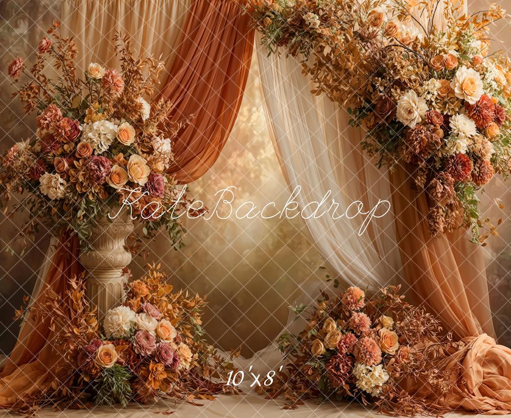 Kate Herbst Blumenarrangement Vintage Braun Fleece Hintergrund Entworfen von Emetselch - Kate Backdrop.de