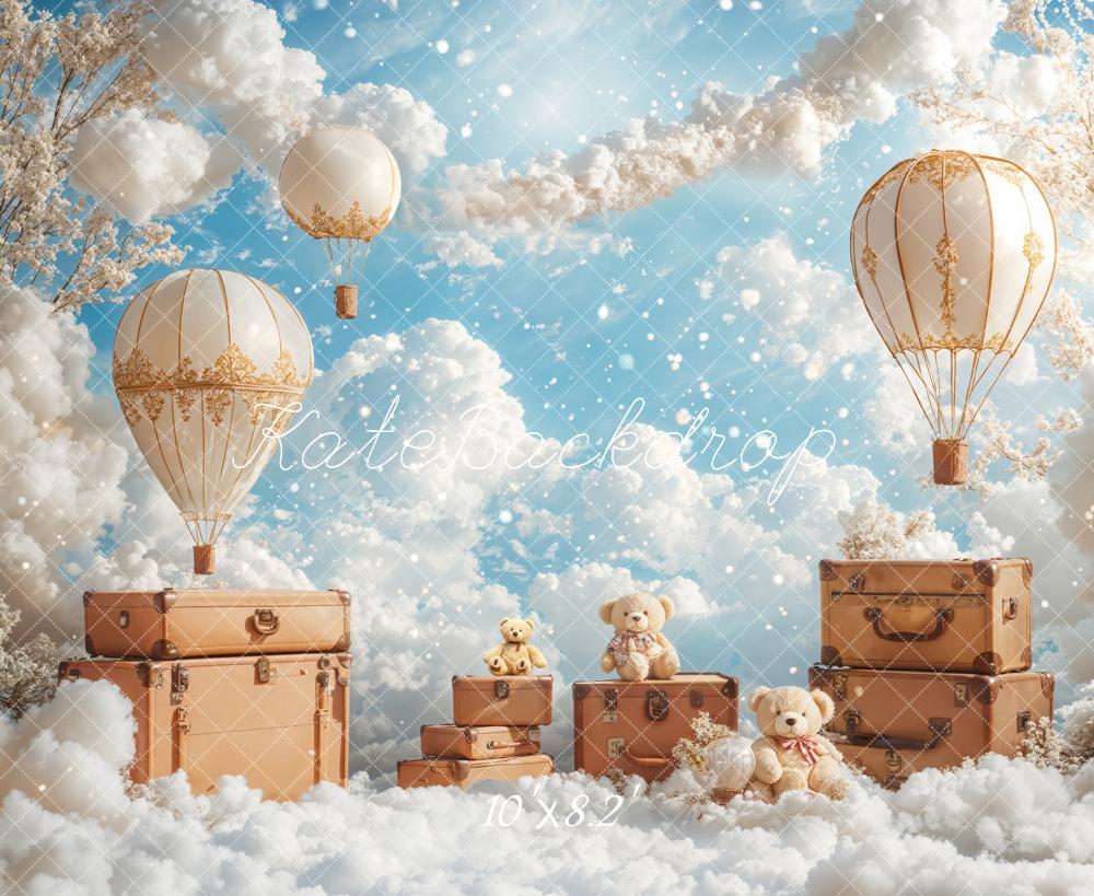 Kate Kinder Heißluftballons Koffer Wolken Blau Hintergrund Entworfen von Emetselch