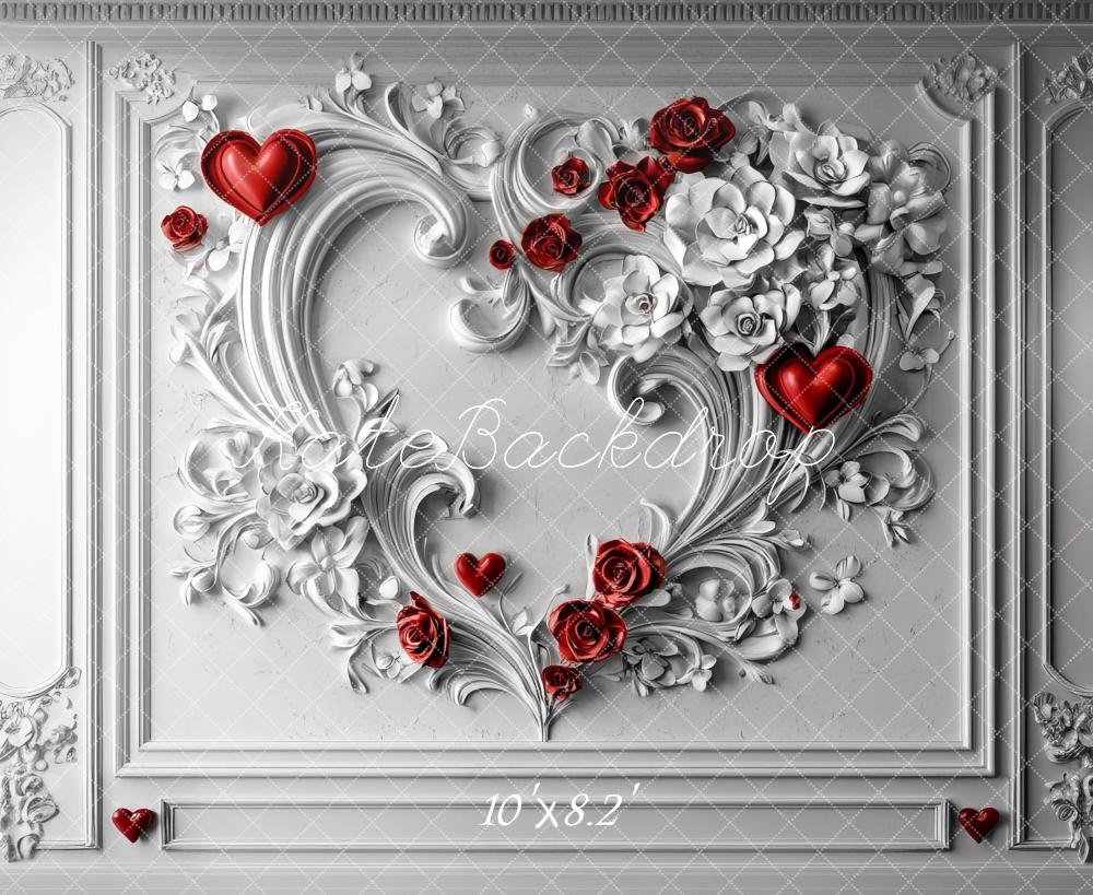 Kate Valentinstag Herz Rosen Barock Weiß Hintergrund Entworfen von Mini MakeBelieve