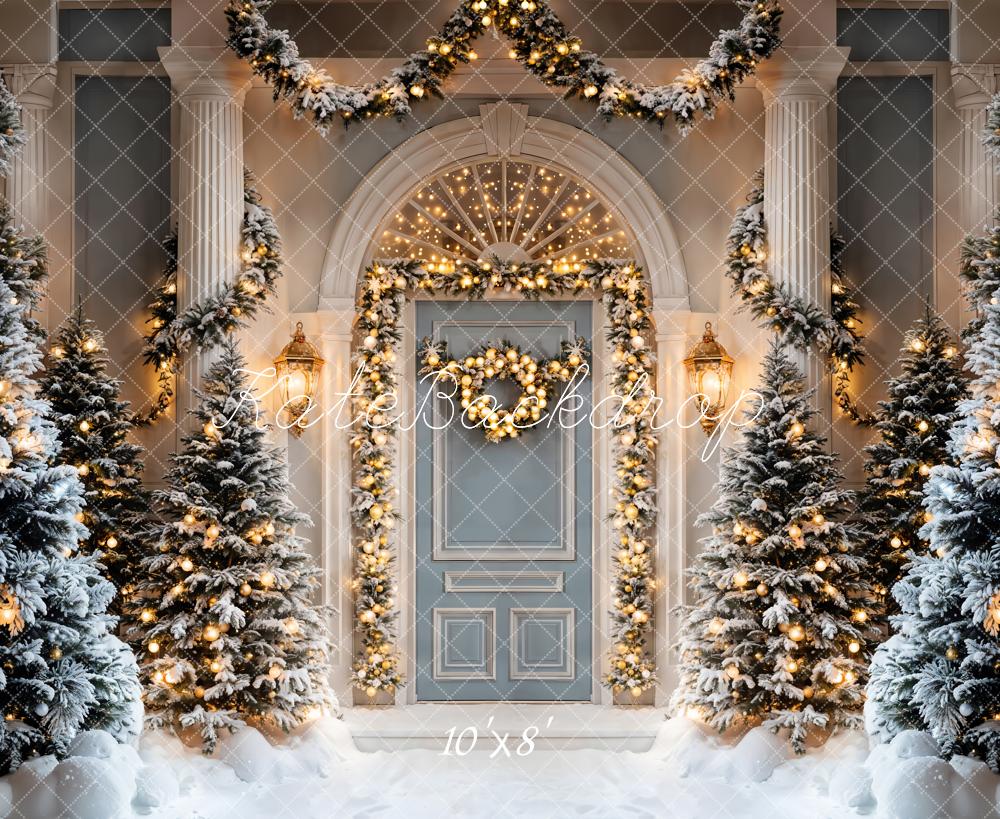 Kate Weihnachten Tür Girlande Schnee Fleece Hintergrund Entworfen von Emetselch