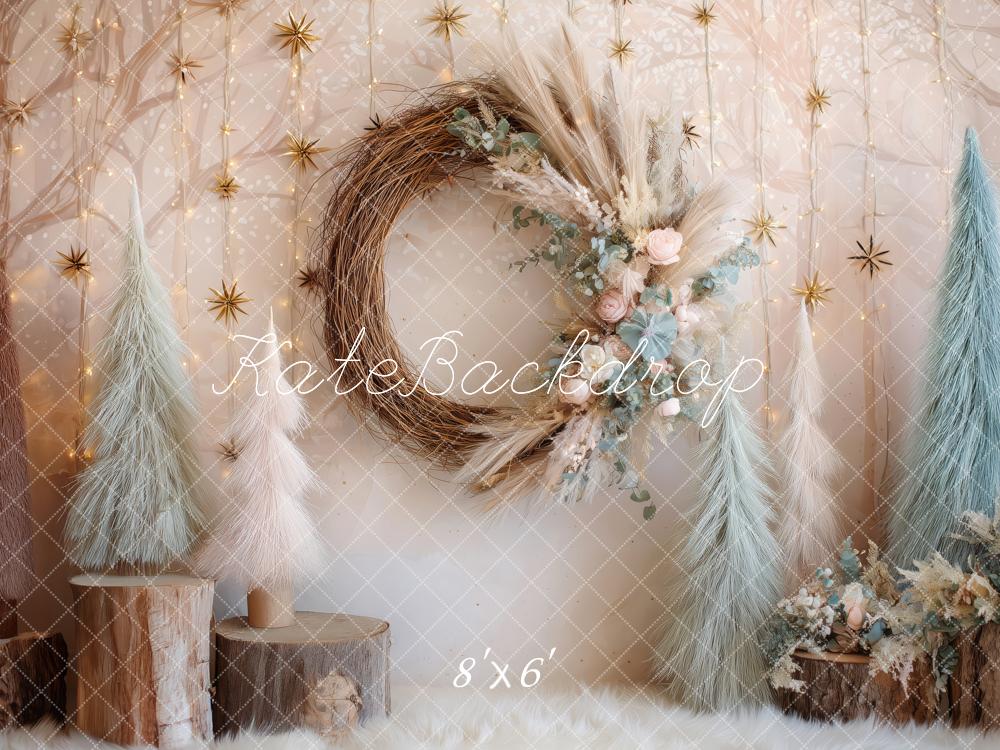 Kate Weihnachten Kranz Trockenblumen Pastell Hintergrund Entworfen von Patty Roberts - Kate Backdrop.de