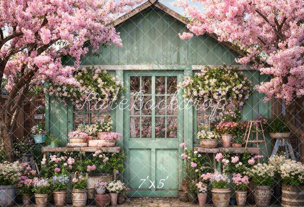 Kate Frühling Gartenhaus Blüten Rosa Hintergrund Entworfen von Emetselch - Kate Backdrop.de