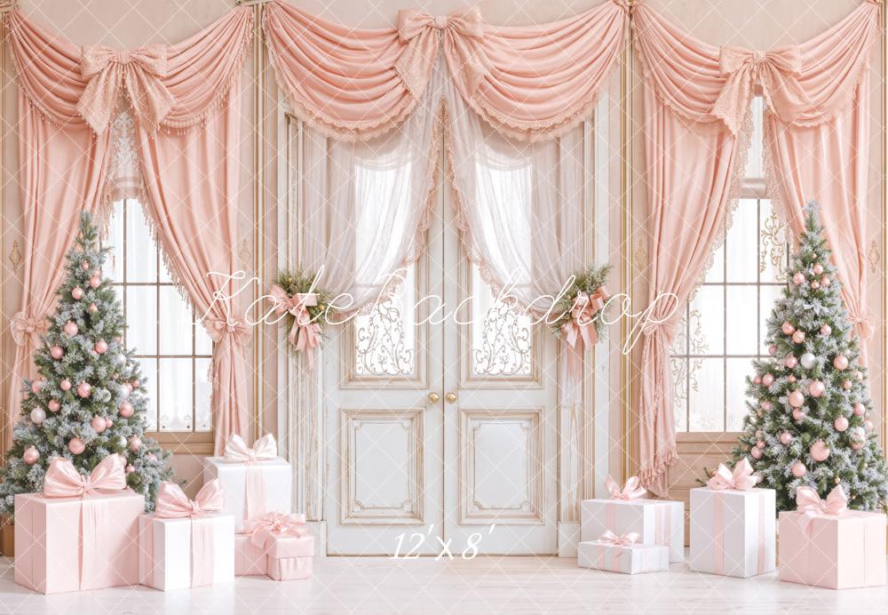 Kate Weihnachten Geschenke Bäume Rosa Fleece Hintergrund Entworfen von Emetselch - Kate Backdrop.de