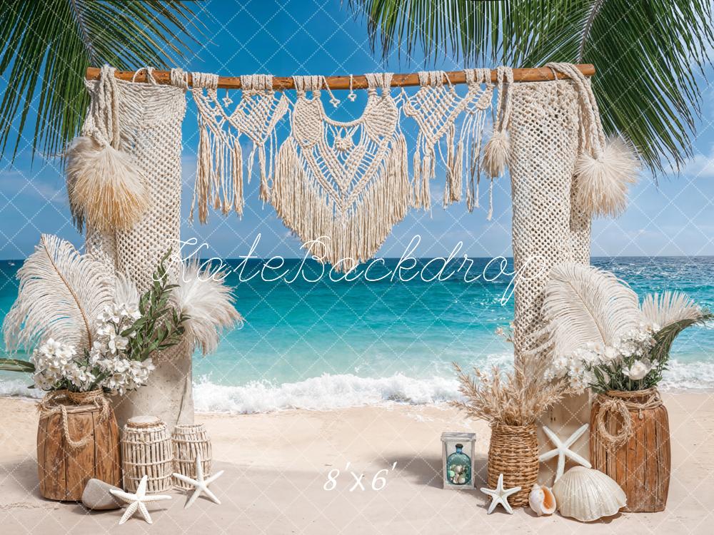 Kate Boho Strand Makramee Palmen Creme Fleece Hintergrund Entworfen von Emetselch - Kate Backdrop.de