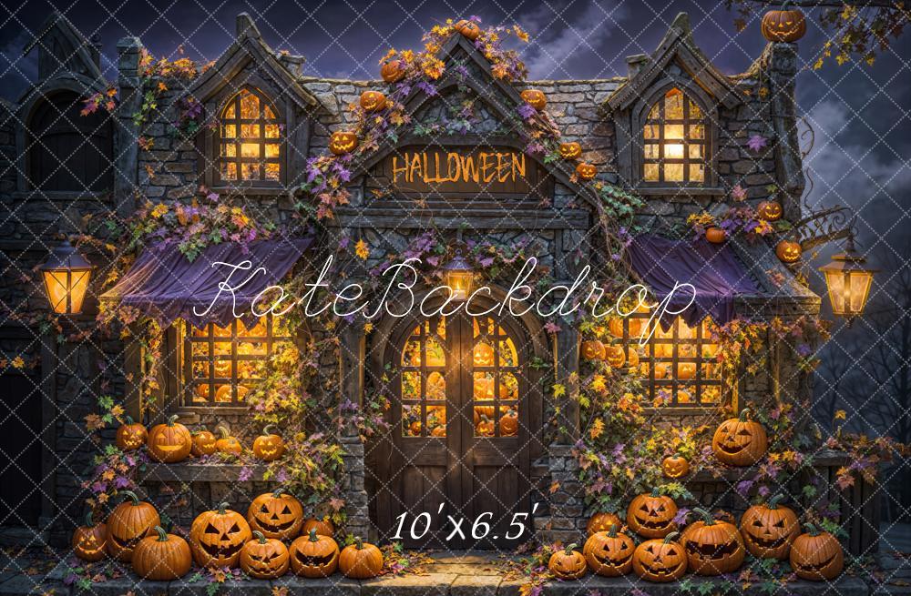 Kate Halloween Kürbisse Haus Nacht Hintergrund Entworfen von Emetselch