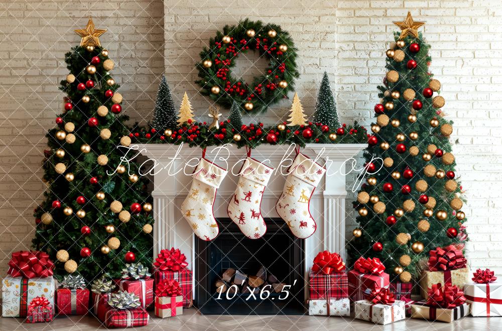 Kate Weihnachten Weihnachtsbaum Kamin Geschenke Hintergrund Entworfen von Mini MakeBelieve - Kate Backdrop.de