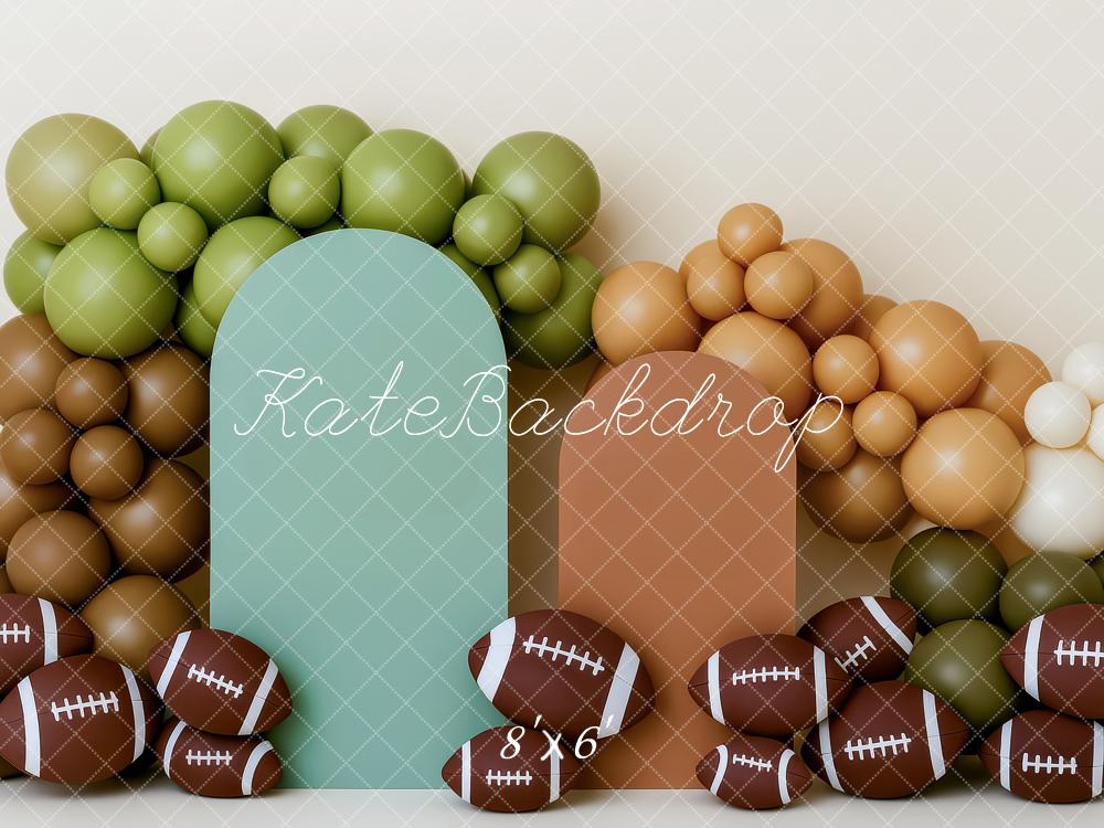 Kate Sport Football Ballons Braun Grün Hintergrund Entworfen von Patty Roberts - Kate Backdrop.de