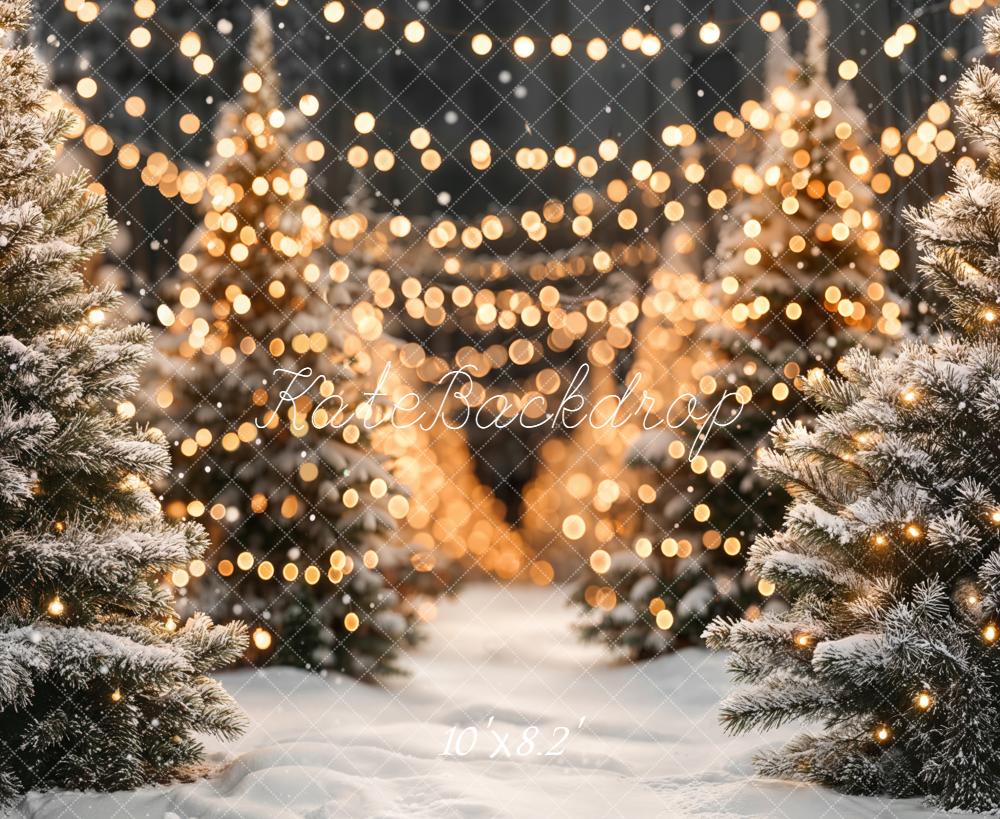 Kate Weihnachten Tannen Schnee Lichter Hintergrund Entworfen von Emetselch - Kate Backdrop.de