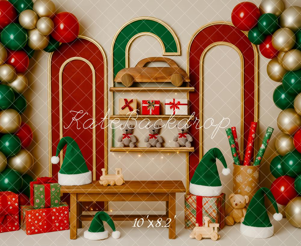 Kate Weihnachten Ballons Geschenke Regal Hintergrund Entworfen von Patty Roberts - Kate Backdrop.de