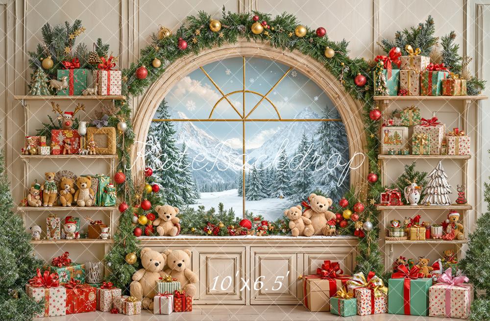 Kate Weihnachten Fenster Geschenke Regal Hintergrund Entworfen von Emetselch - Kate Backdrop.de