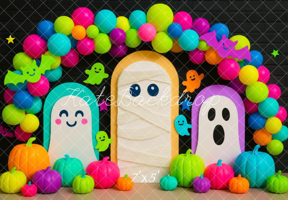 Kate Halloween Geister Kürbisse Bunte Luftballons Hintergrund Entworfen von Mini MakeBelieve - Kate Backdrop.de