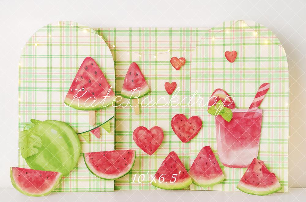 Kate Sommer Wassermelone Getränk Karo Hintergrund Entworfen von Patty Roberts - Kate Backdrop.de