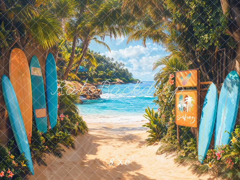 Kate Sommer Strand Surfbretter Tropisch Hintergrund Entworfen von Emetselch - Kate Backdrop.de