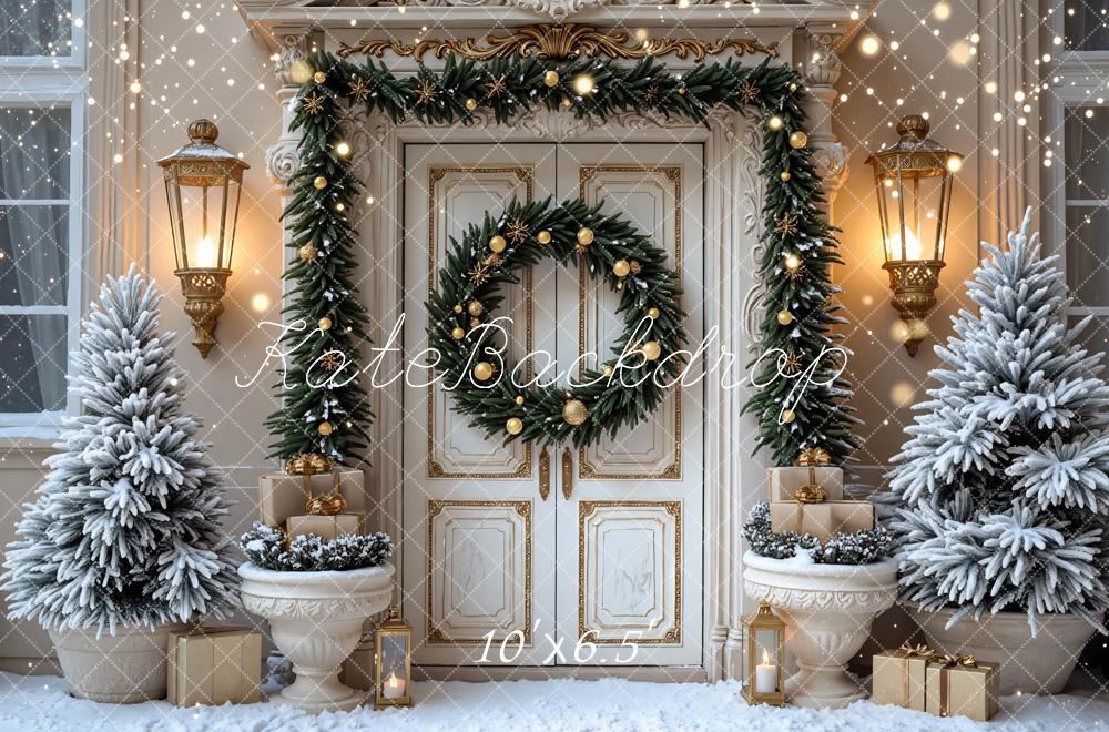 Kate Weihnachten Tür Kranz Gold Hintergrund Entworfen von Mini MakeBelieve - Kate Backdrop.de