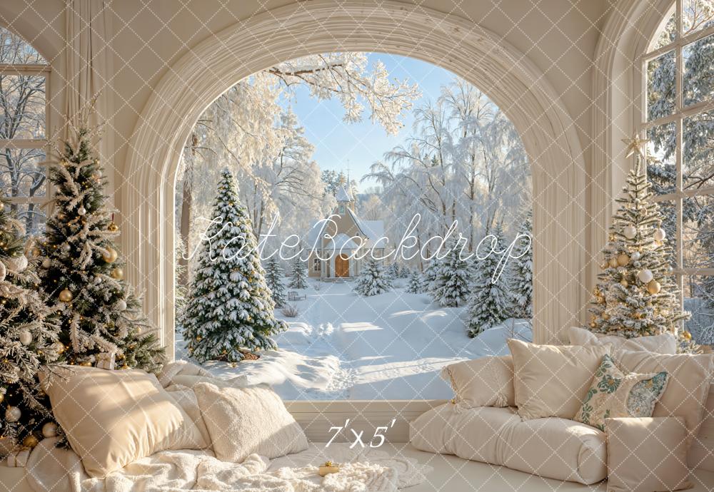 Kate Weihnachten Wohnzimmer Schneelandschaft Weiß Hintergrund Entworfen von Emetselch - Kate Backdrop.de