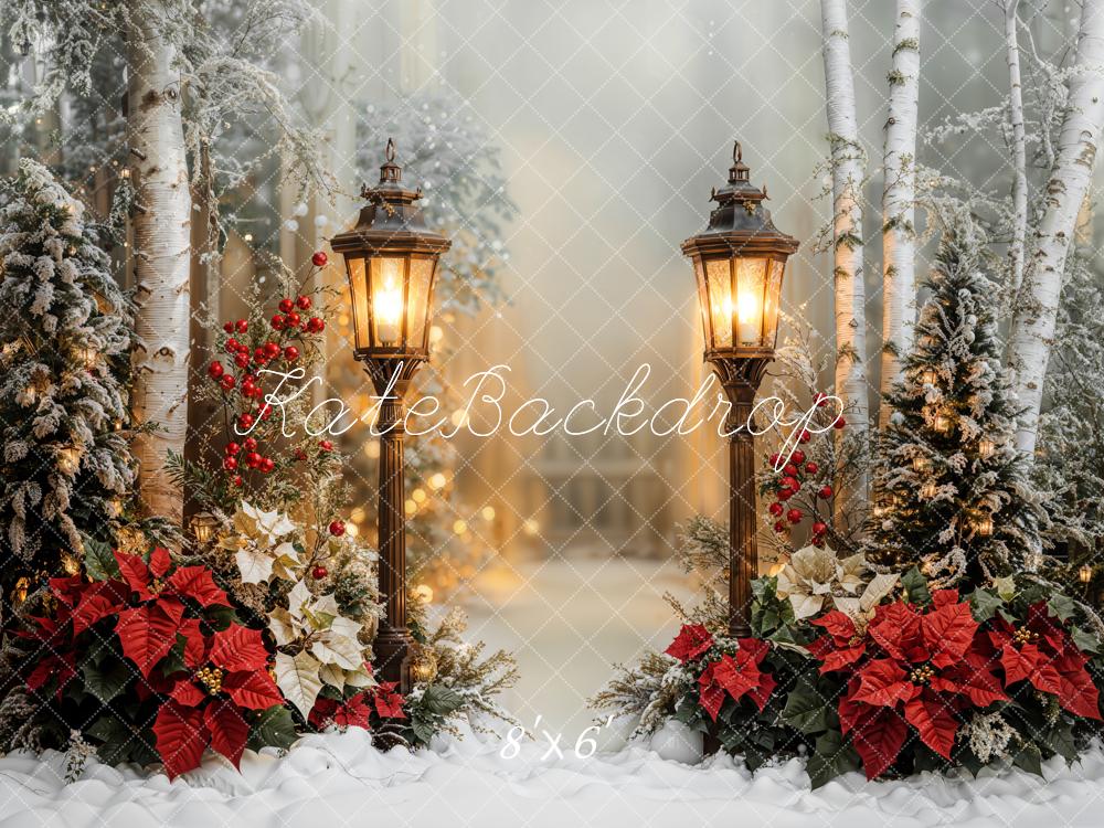 Kate Weihnachten Laternen Birken Schneelandschaft Fleece Hintergrund Entworfen von Emetselch - Kate Backdrop.de