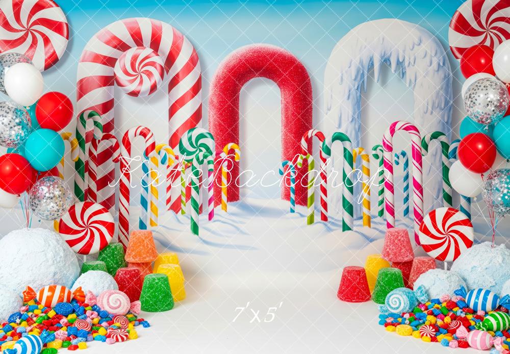 Kate Weihnachten Zuckerstangen Bonbons Bunt Hintergrund Entworfen von Patty Roberts - Kate Backdrop.de