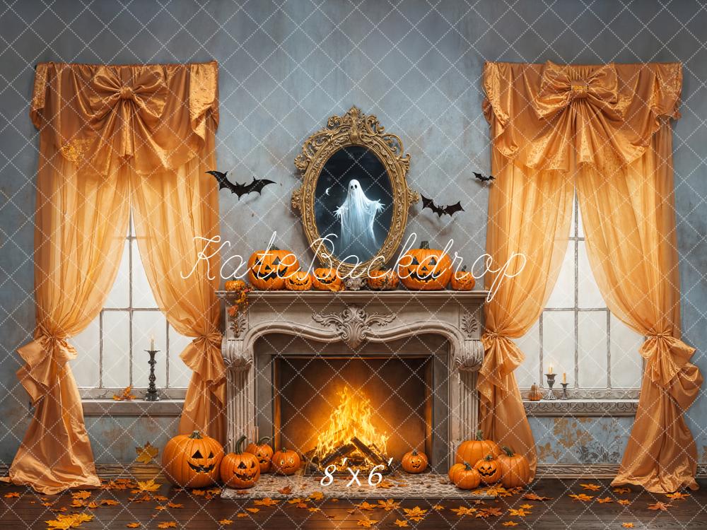 Kate Halloween Kamin Kürbisse Orange Hintergrund Entworfen von Emetselch - Kate Backdrop.de
