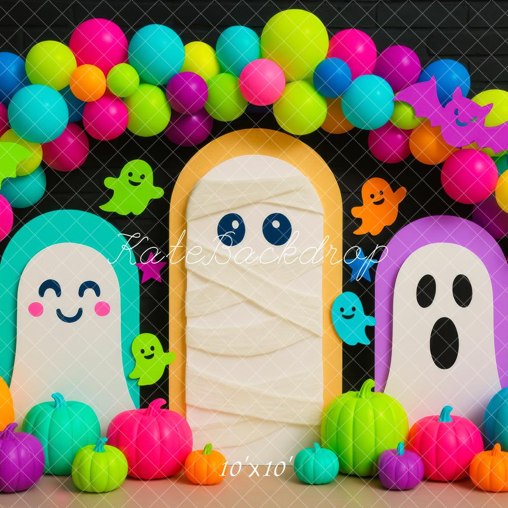 Kate Halloween Geister Kürbisse Bunte Luftballons Hintergrund Entworfen von Mini MakeBelieve - Kate Backdrop.de