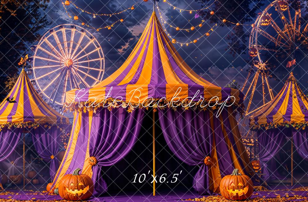 Kate Halloween Zirkus Kürbisse Lichter Fleece Hintergrund Entworfen von Emetselch - Kate Backdrop.de